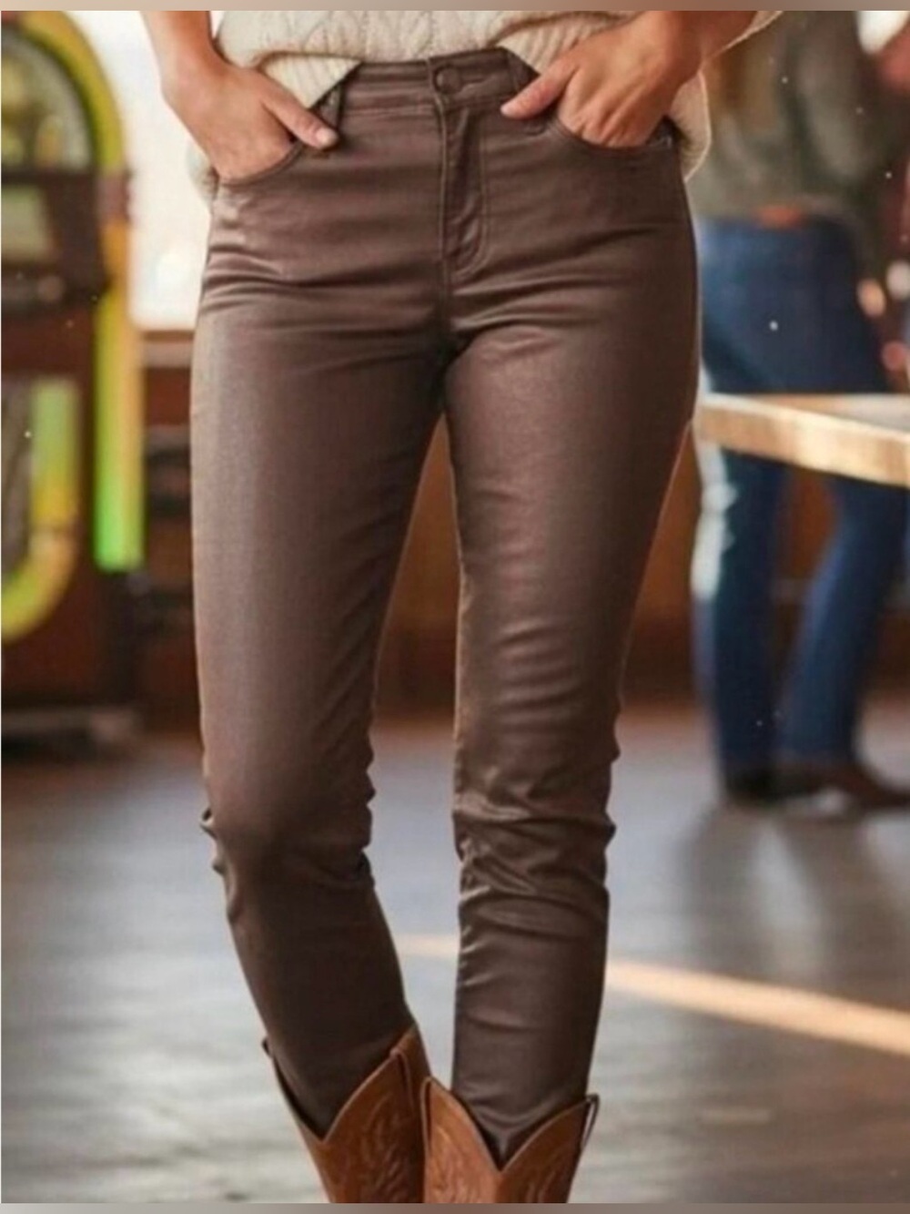 Lauren Ralph Lauren Brown Wax-Coated Skinny Jeans
